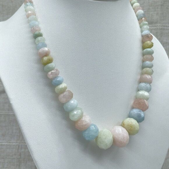 Jay King Aquamarine & Morganite Bead Necklace Pastel Graduated Facetted Rondelle - Picture 15 of 16
